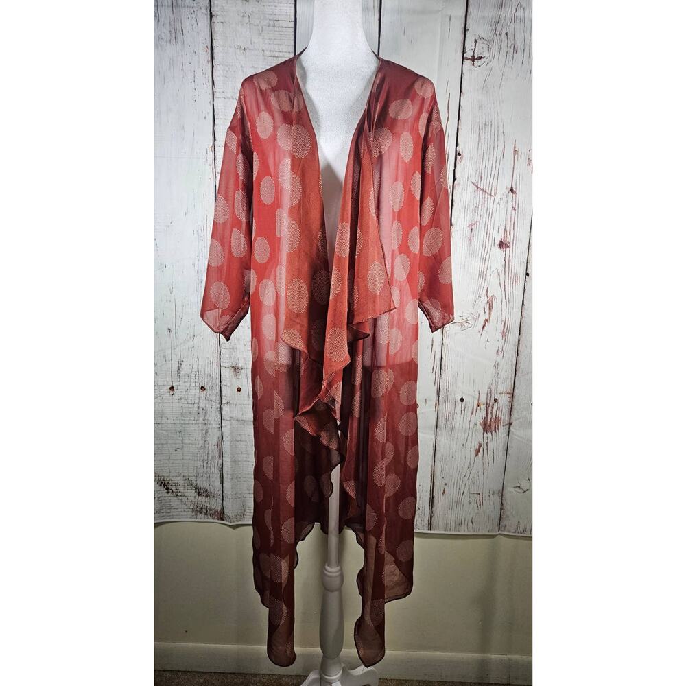 LuLaRoe Women's Lightweight‎ Cardigan Size Medium Brick Red and White - Picture 2 of 6